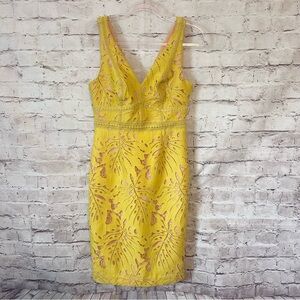 Maeve Yellow Lace Midi Dress with V-Neck